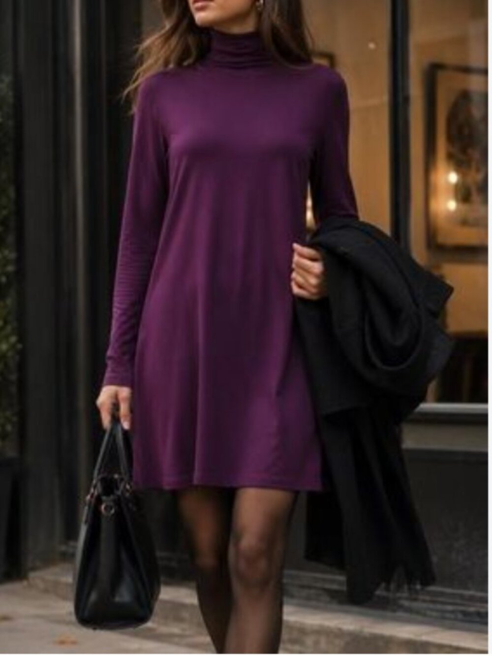 Kit and Ace  Upgrade Long Sleeved Turtleneck Knit Dress - Burgundy - Size M
